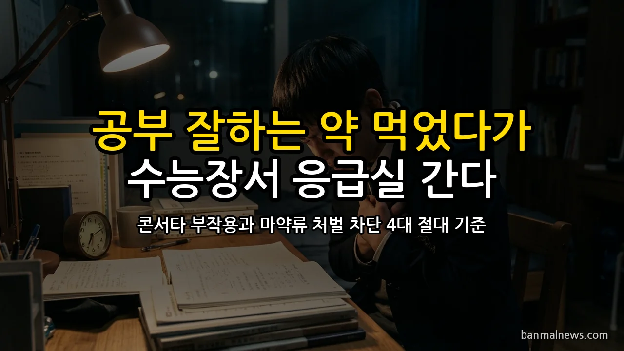 "수능 2주 전 '공부 잘하는 약' 먹었다가 시험장에서 응급실?" 메틸페니데이트(콘서타) ADHD 약 불법 처방의 치명적 덫과 심장 빈맥·마약류 처벌 차단 4대 절대 기준