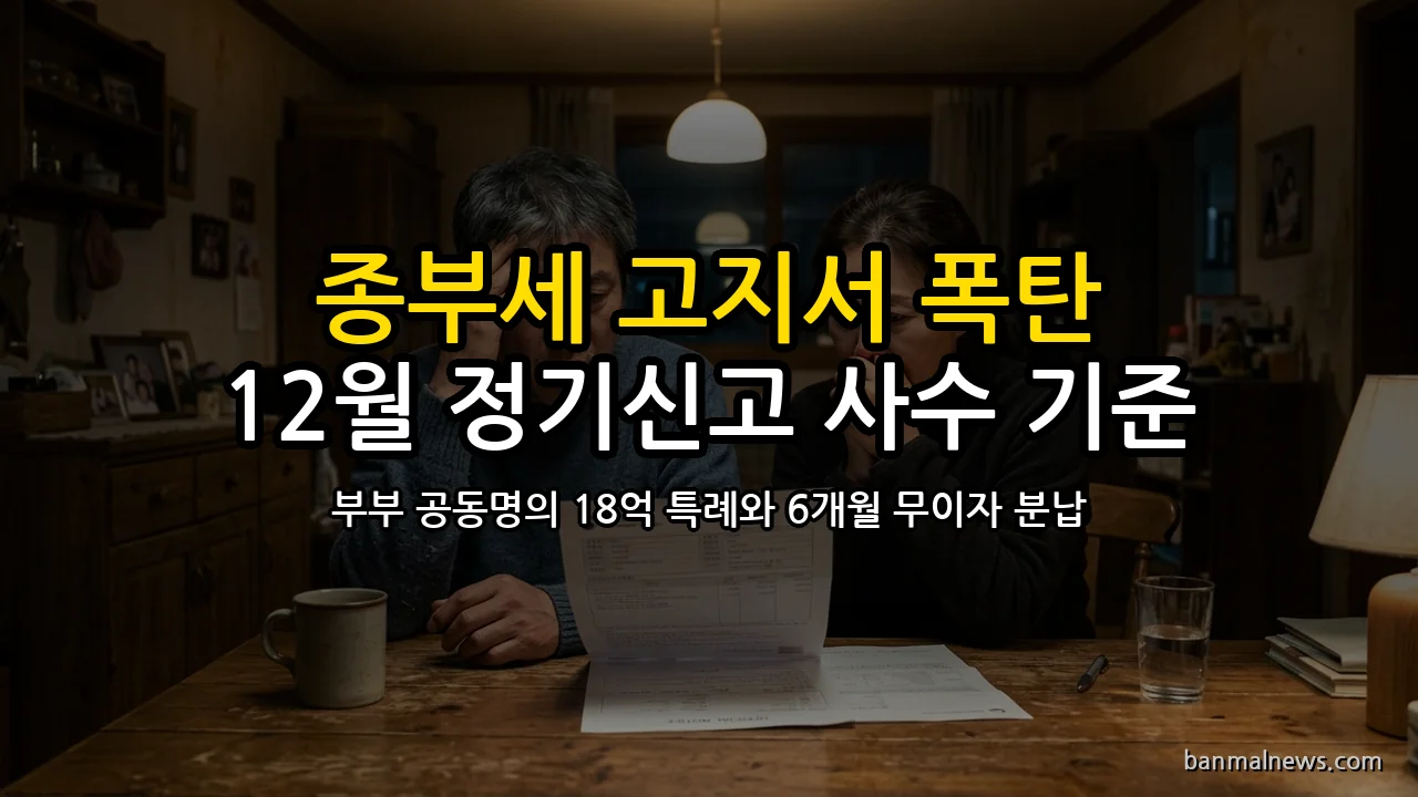 "11월 종부세 고지서 열어보고 뒷목 잡기 전에" 1주택 12억 공제 누락과 부부 공동명의 18억 특례 역전·합산배제 경정청구 및 6개월 분납 사수 4대 절대 기준
