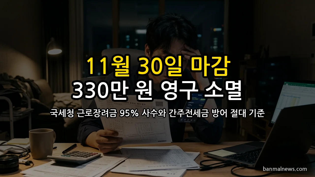 "11월 30일 지나면 330만 원 영구 소멸" 국세청 근로장려금 95% 사수와 월세 간주전세금 55% 덫 털어내는 실전 절대 기준