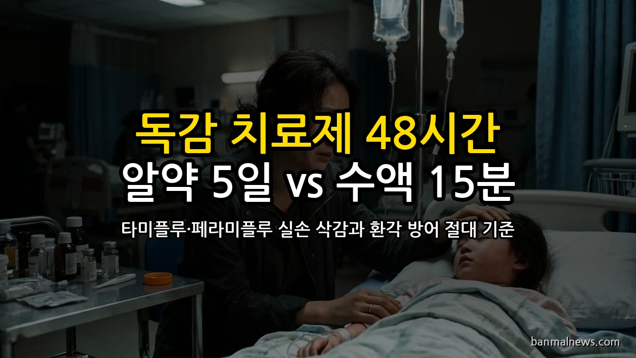 "열 39도 끓는데 알약 5일? 10만 원 수액 15분?" 독감 48시간 골든타임 속 타미플루 vs 페라미플루 실손 삭감 방어와 청소년 환각 사고 차단 4대 절대 기준