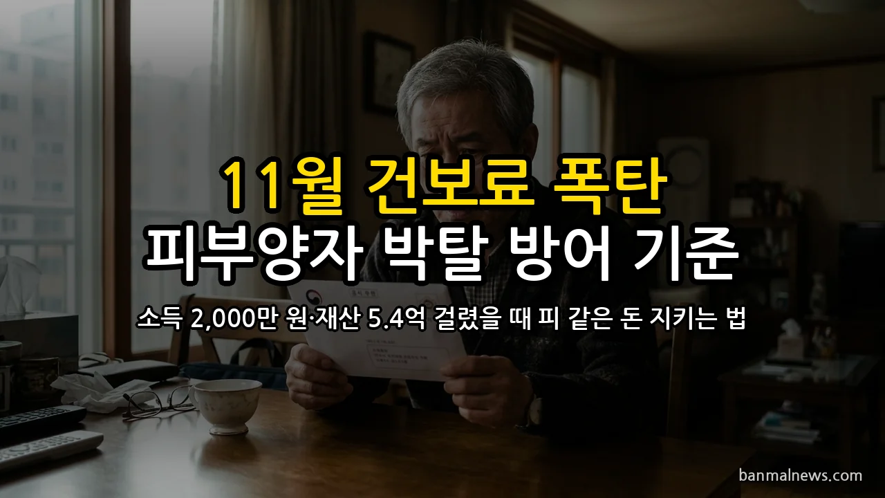 11월 건보료 고지서 받고 울지 마라: 소득 2,000만 원·재산 5.4억 걸려 피부양자 잘렸을 때 피 같은 돈 지키는 3대 방어 기준