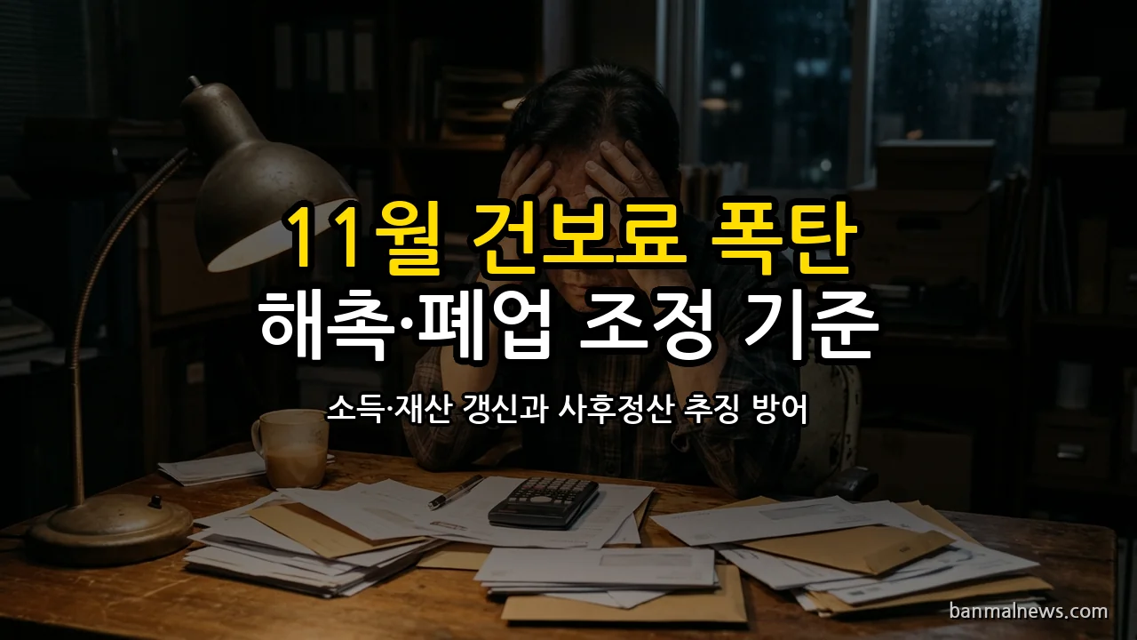 "작년 매출 기준으로 2배 올랐다고?" 11월 건보료 지역가입자 폭탄 속 해촉·폐업증명서로 깎아내는 '조정 신청'과 사후정산 추징 방어 4대 절대 기준