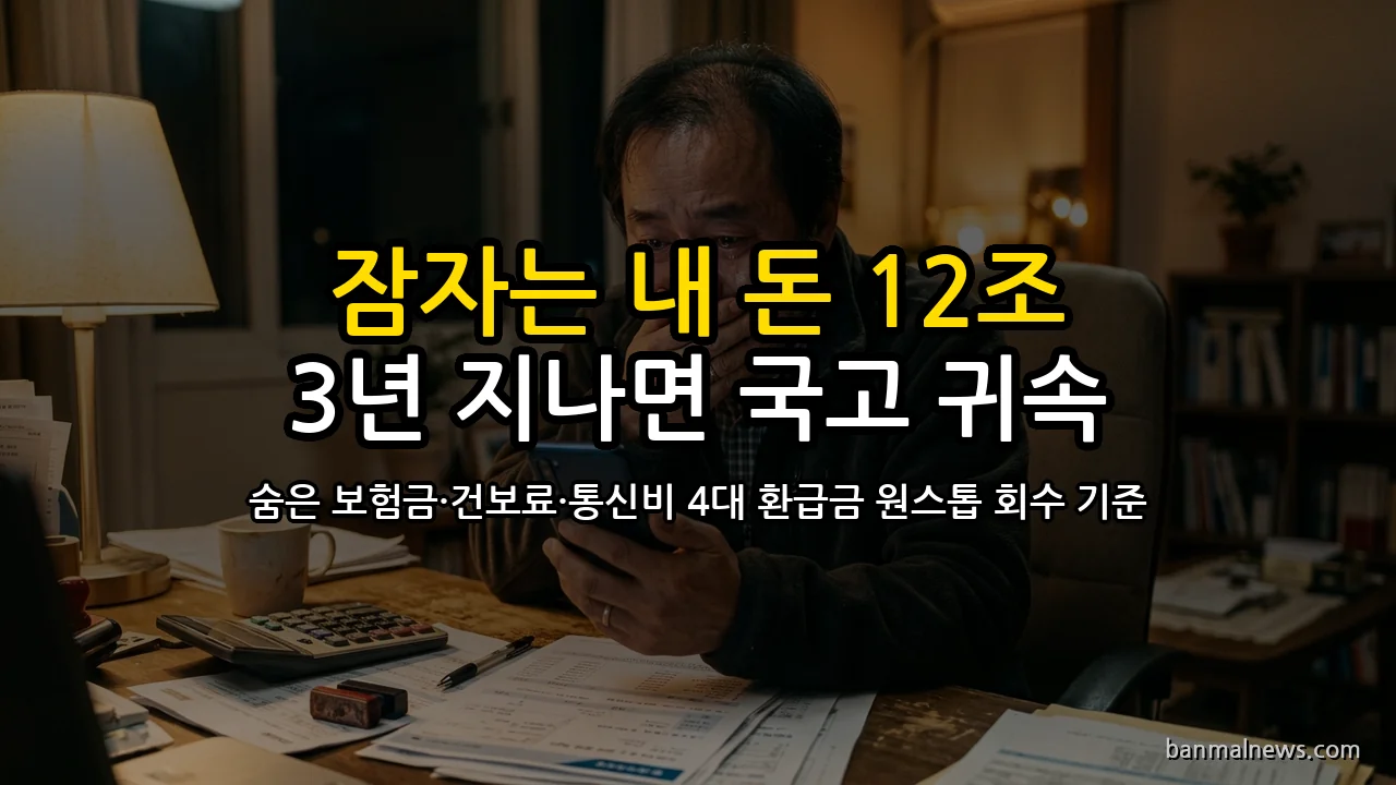 잠자는 내 돈 12조 원, 3년 지나면 국고로 넘어간다: 수수료 0원 '숨은 보험금·건보·통신·세금' 4대 정부 공설 조회와 소멸시효 방어 절대 기준