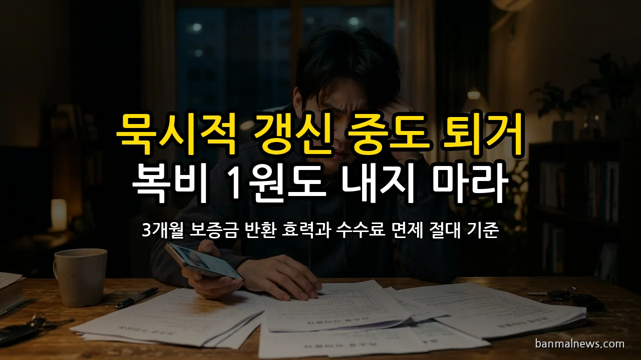 "중도 퇴거하니 복비 네가 내라?" 집주인 억지에 1원도 줄 필요 없다: 묵시적 갱신·계약갱신청구권 중도 해지 시 '3개월 보증금 반환 효력'과 중개수수료 면제 4대 절대 기준