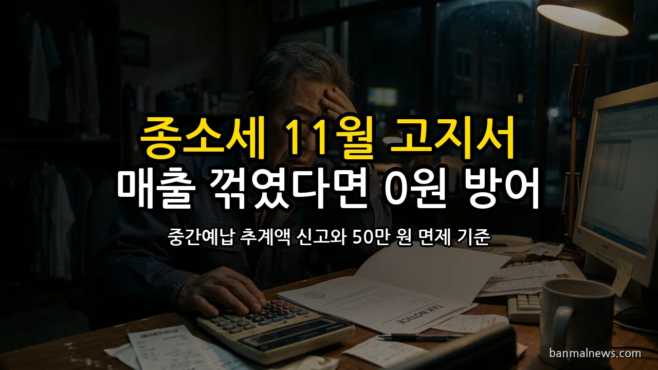 상반기 장사 망했는데 작년 세금 절반을 내라고? 11월 국세청 종소세 중간예납 고지서 폭탄 피하는 '추계액 신고'와 50만 원 면제·분납 선택 절대 기준