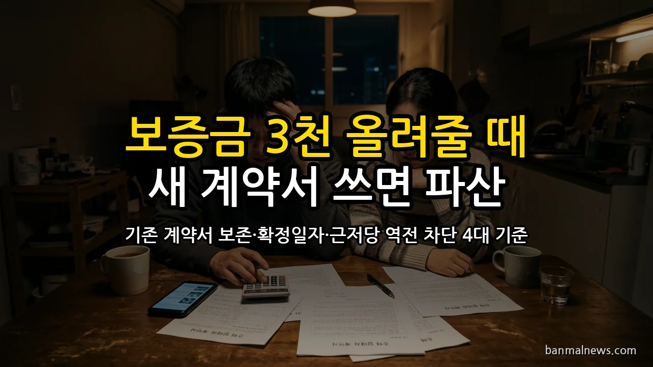 "보증금 3,000만 원 올려달라는데 새 계약서 쓰자고?" 전세 증액 재계약 시 1순위 대항력 날리는 덫과 기존 계약서 보존·증액 확정일자·새 근저당 역전 방어 4대 절대 기준