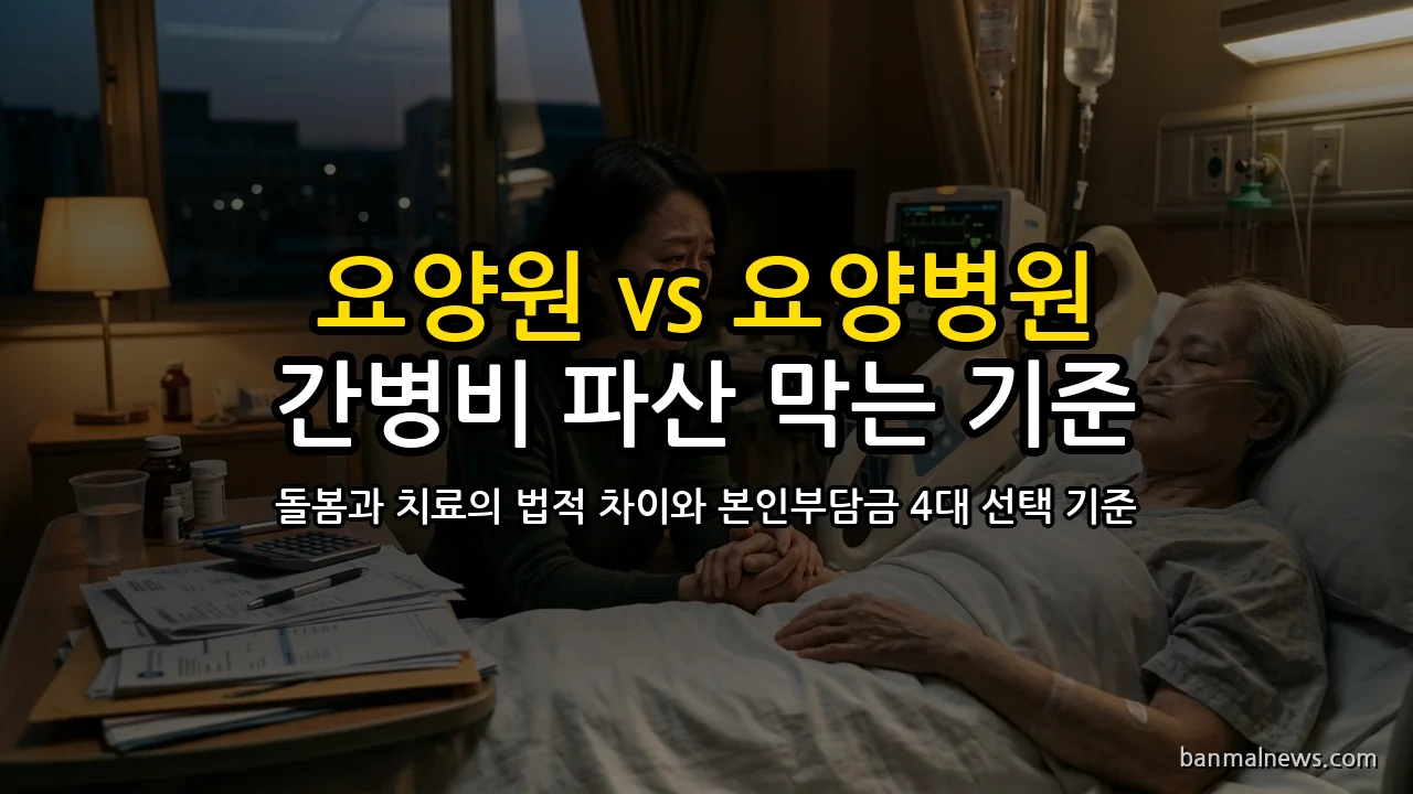 "부모님 아프신데 어디로 모셔야 하나?" 요양원 vs 요양병원 선택 절대 기준과 월 400만 원 간병비 파산 막는 4대 원칙