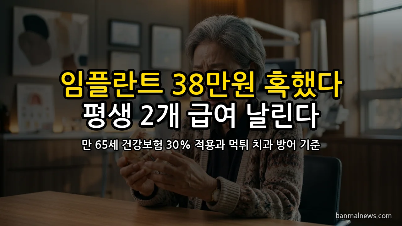임플란트 1개 38만 원에 혹했다가 평생 2개 날린다: 만 65세 건강보험 30% 적용 기준과 '먹튀 치과·뼈이식 비급여' 피하는 절대 기준